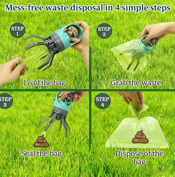 Portable Dog Poop Scooper with Built-in Waste Bag Dispenser, Outdoor Pet Gear for Easy Use