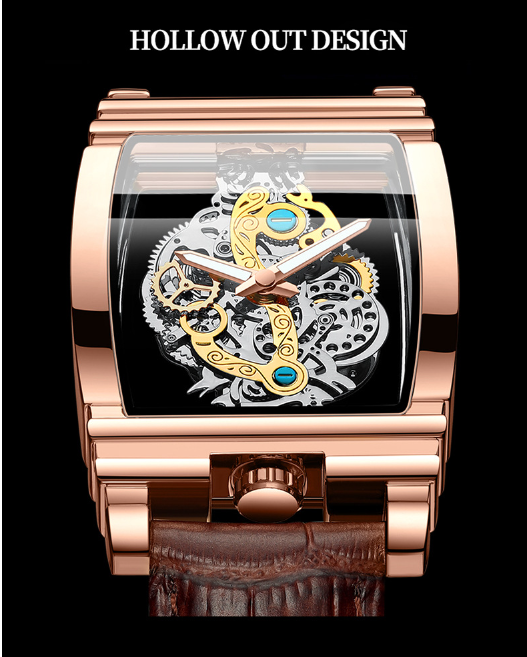 Men's Punk Barrel-Shaped Leather Analog Quartz Watch – Mechanical Style, Versatile for Party & Daily Wear, Great Birthday Gift