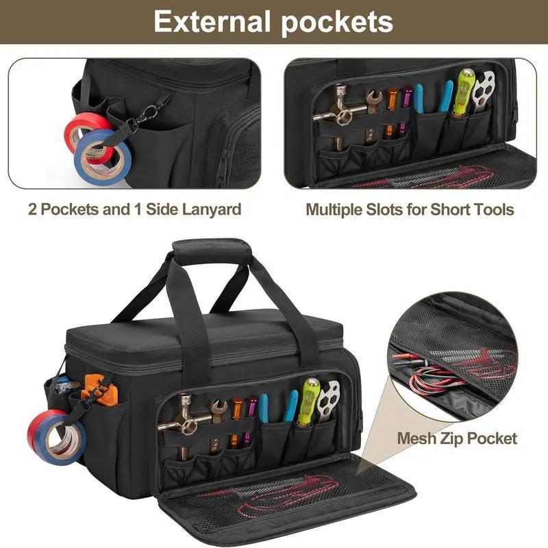 Durable 14-Inch Tool Kit for Electricians & Repair Technicians, Work Box with Multi-Compartment Storage Bag, Essential Tools Organizer, Portable Tool Bag, Tool Pouch