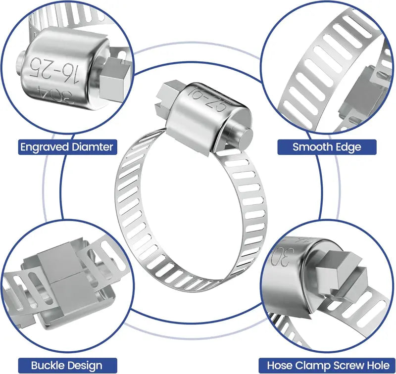 120-Piece Stainless Steel Hose Clamp Kit - 1/4-Inch to 1-1/2-Inch Spiral Gear Metal Rings for Fuel Lines, Pipes, Cars, Machinery and Garden Hoses