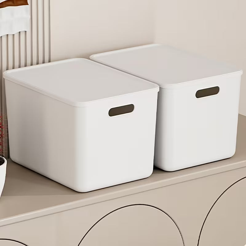 4pcs Large Storage Bins – White Square Boxes with Handles, Lid Included, for Clothes & Tools, Free Shipping, Father's Day Gift!
