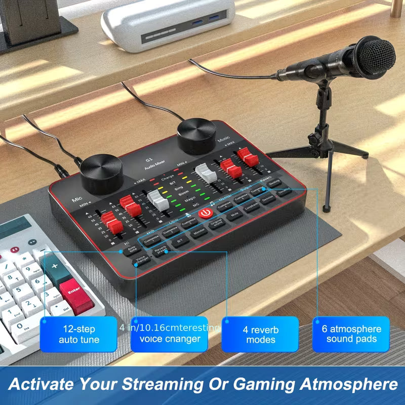 Podcast Equipment Bundle – All-in-One Audio Interface + 2 Condenser Mics for Streaming & Recording