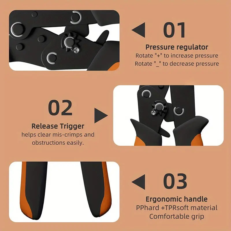 600-Piece SN-58B Ratchet Crimping Pliers Set – DIY Hand Tool Kit for AWG 23-16 Terminals, Includes 2.8/4.8/6.3mm Male/Female Clamp Connectors & Wire Cutters