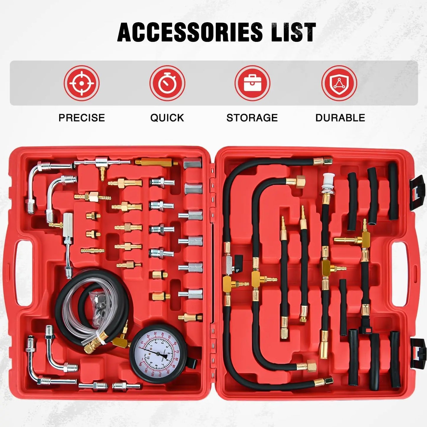 Brass Fuel Injection Pressure Tester Kit - 0-140 PSI Gauge for Leak Detection in Cars and Trucks