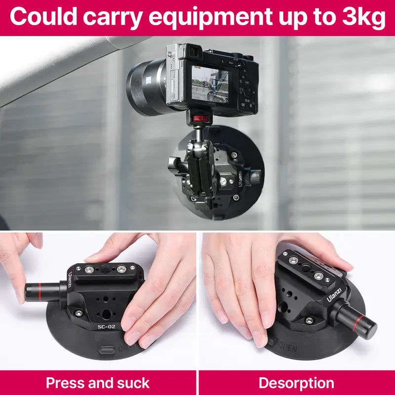 4.5" Vacuum Suction Cup Mount – Pump-Activated, Quick Release NATO Arm, for GoPro, DSLR Cameras – Car, Boat, Windshield Mount