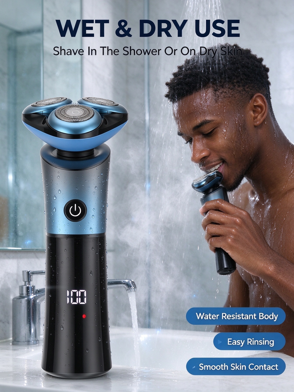 Electric Rotary Shaver - Smart 3D Floating Head, Fully Washable, USB Rechargeable Men's Beard Razor