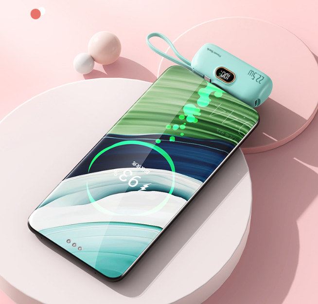 5000mAh Compact Portable Charger – 22W PD Fast Charging, Digital Display, Built-in USB-C & Lightning Cables, for iPhone 17-11/Pro Max & Android Smartphones