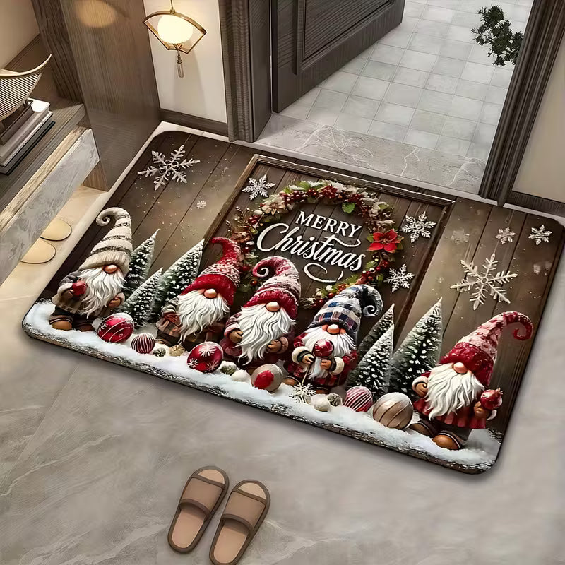 2Pcs Christmas Santa Non-Slip Doormat – Machine Washable for Indoor/Outdoor