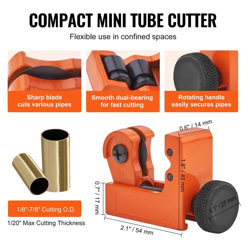 VEVOR 3-Piece Tubing Cutter Set - Heavy Duty Pipe Cutter 3/16"-2" OD, Mini Cutter 1/8"-7/8", Deburring Tool for Stainless Steel, Copper, Aluminum and Plastic
