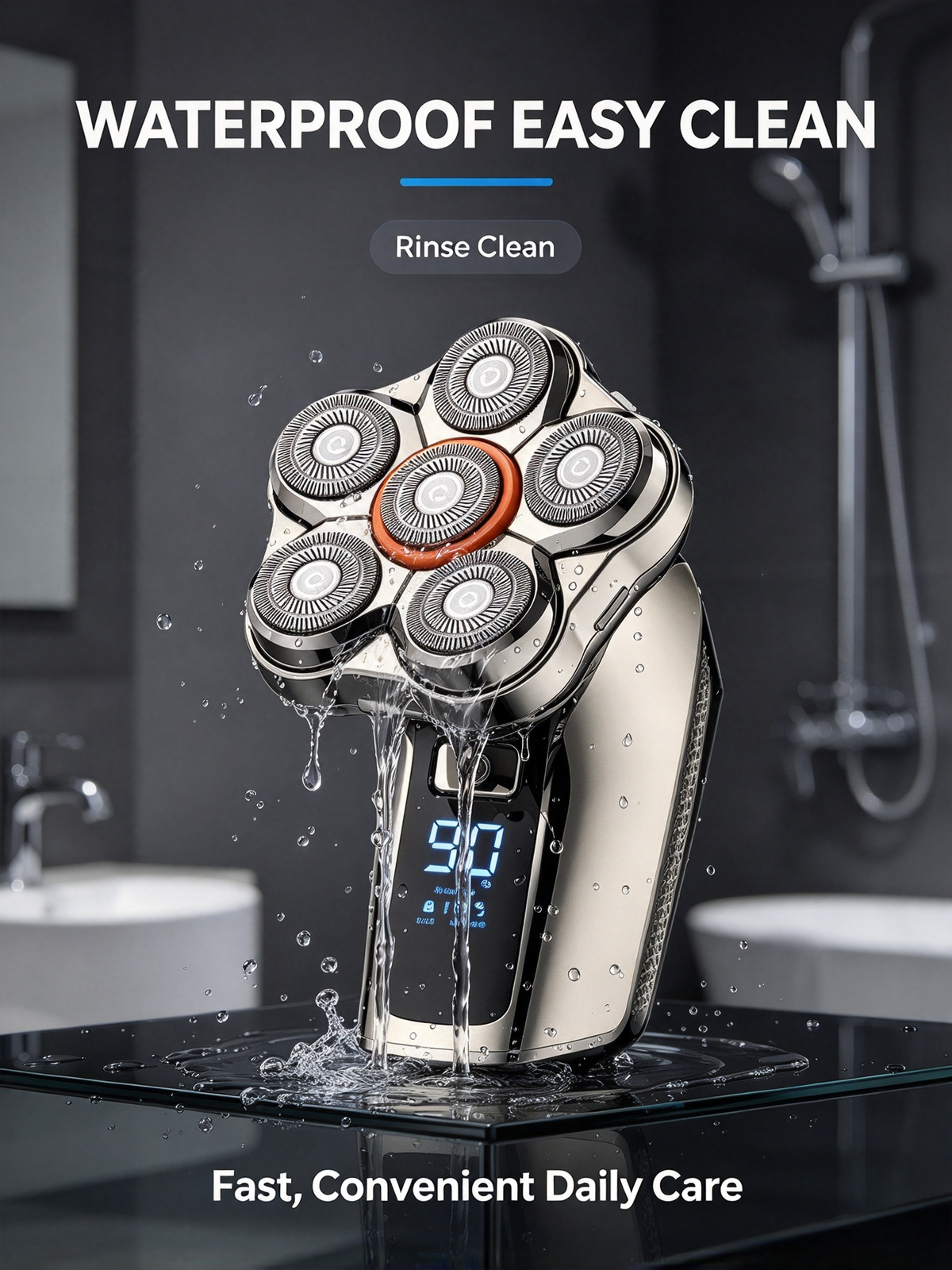 Smart Type-C Washable Electric Shaver - Digital Display, Magnetic 6-Blade Head, 6-in-1 Grooming Razor