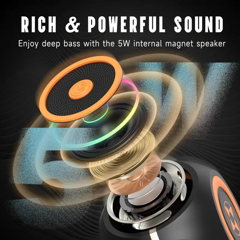 2-Inch Small Bluetooth Speaker with RGB Multi-Color Lights – Spinning Desk Toy, Portable PC Speaker, Great Gift for Boys, Teens & Men