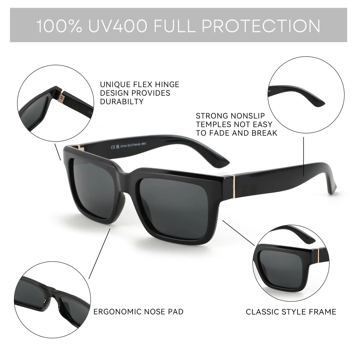 Retro Polarized Sunglasses - Thick Frame, Anti-Glare Lenses, High Quality Classic Vintage Eyewear for Men and Women, Summer Essential Gift Set