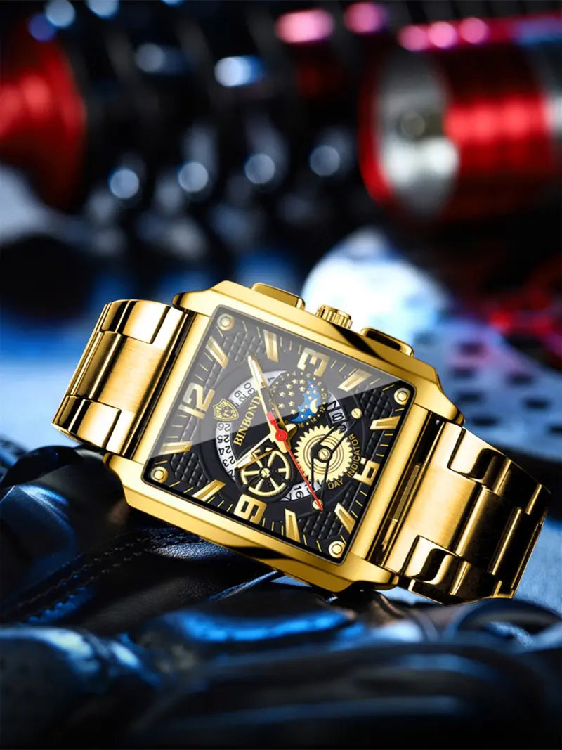 Men's Luxury Analog Quartz Watch – Multi-Function Movement, Stainless Steel Band, Waterproof, Night Glow Hands, Business & Casual Style