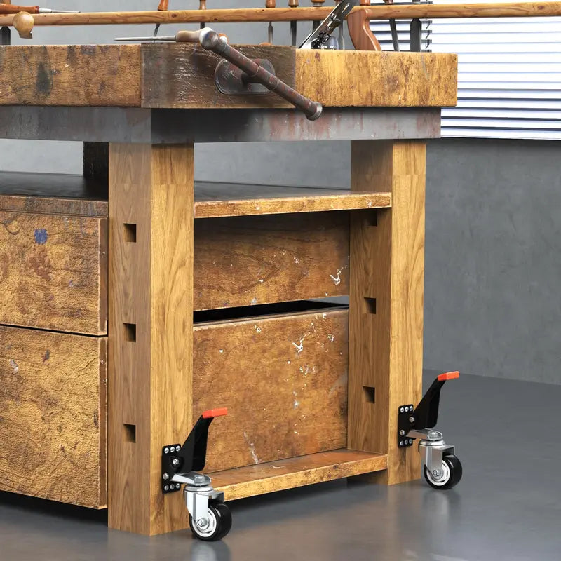 Gift~ Workbench Casters Kit 660 Lbs – Retractable Heavy Duty Bench Caster Wheels for Workbenches, Machinery & Tables, 4 Pack Furniture Lift Mover Industrial