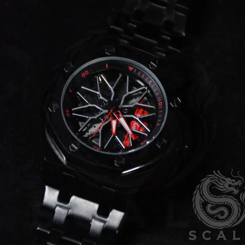 Men's Car Wheel Watch – Stainless Steel, Spinning Rim Hub Design, Japanese Quartz Movement, Water & Scratch Resistant, Carbon Fiber Racing Dial – Great Gift for Car Enthusiasts
