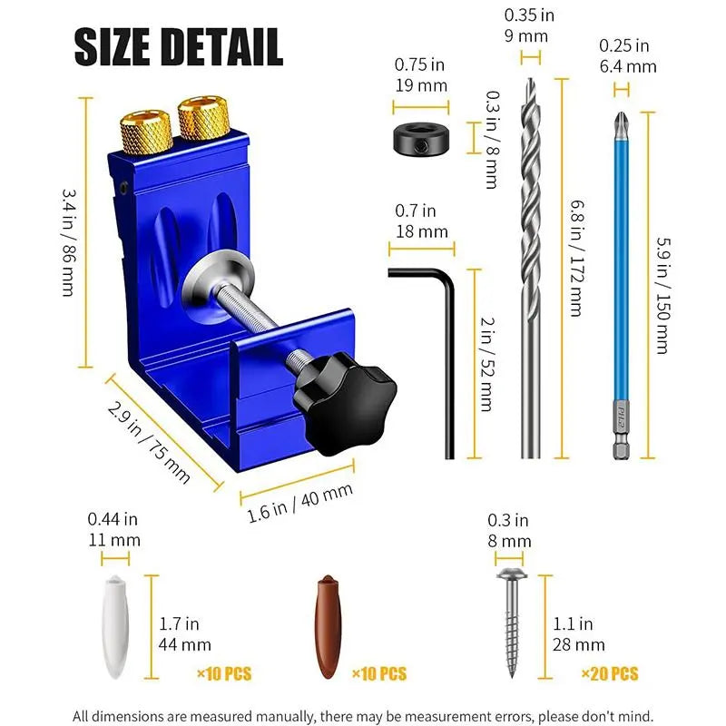 Woodworking Pocket Hole Jig Set – 46-Piece, 15° Precision Angle Tool Kit, Ideal for DIY & Professional Carpentry