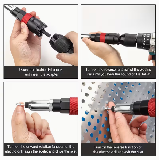 Professional Rivet Machine Kit – Multifunctional Automatic Rivet Nailer with Drill Attachment, Includes Wrench & Handle, for 2.4/3.2/4.0/4.8/6.4mm Rivets, Ideal for Home & DIY