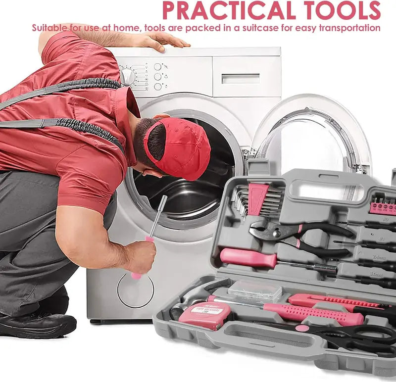 62-Piece General Household Tool Kit – Pink Basic DIY Tool Set with Toolbox Storage Case, for Home, Garage, Office & College Dormitory Use