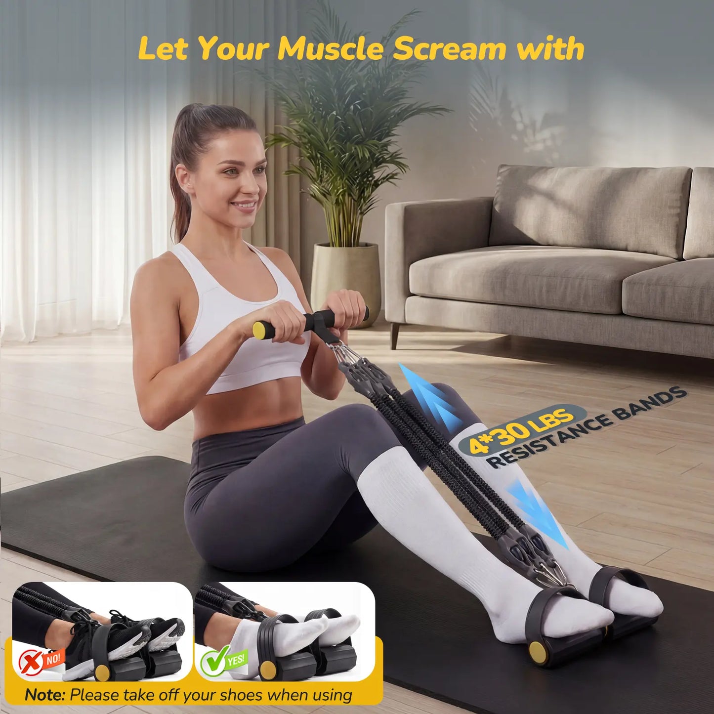 4-Tube Foot Pedal Resistance Bands with Handles - Adjustable Full-Body Workout Kit with Ankle Straps