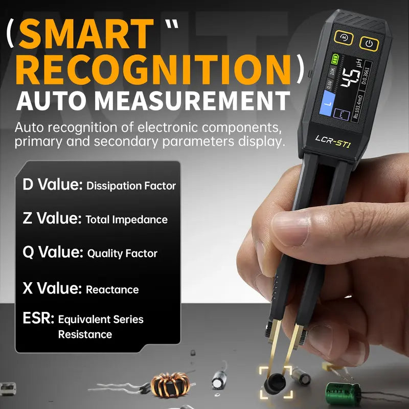 Smart Digital Tweezer Tester – Measures Resistance, Capacitance, Inductance & Diode, 3 Test Frequencies, 2 Test Voltages, Portable Multifunctional Instrument