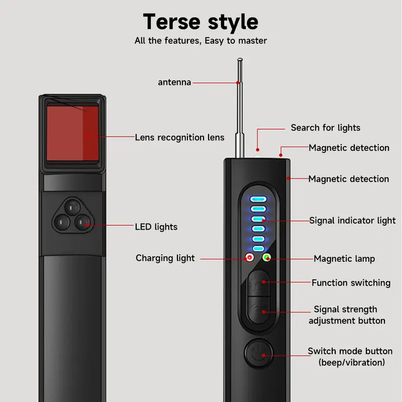 DABATR Hidden Camera Detector – Spy Camera Finder, Signal Scanner, 6 Sensitivity Levels, 3 Modes, 24H Working Time for Hotels, Car, Office, Home, Travel