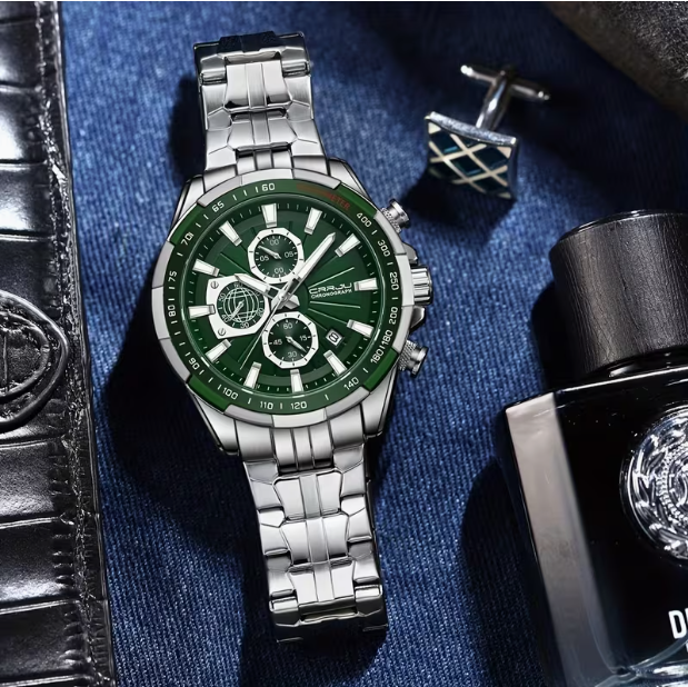 Men's Quartz Chronograph Wristwatch with Stainless Steel Strap – Classic Business & Casual Style