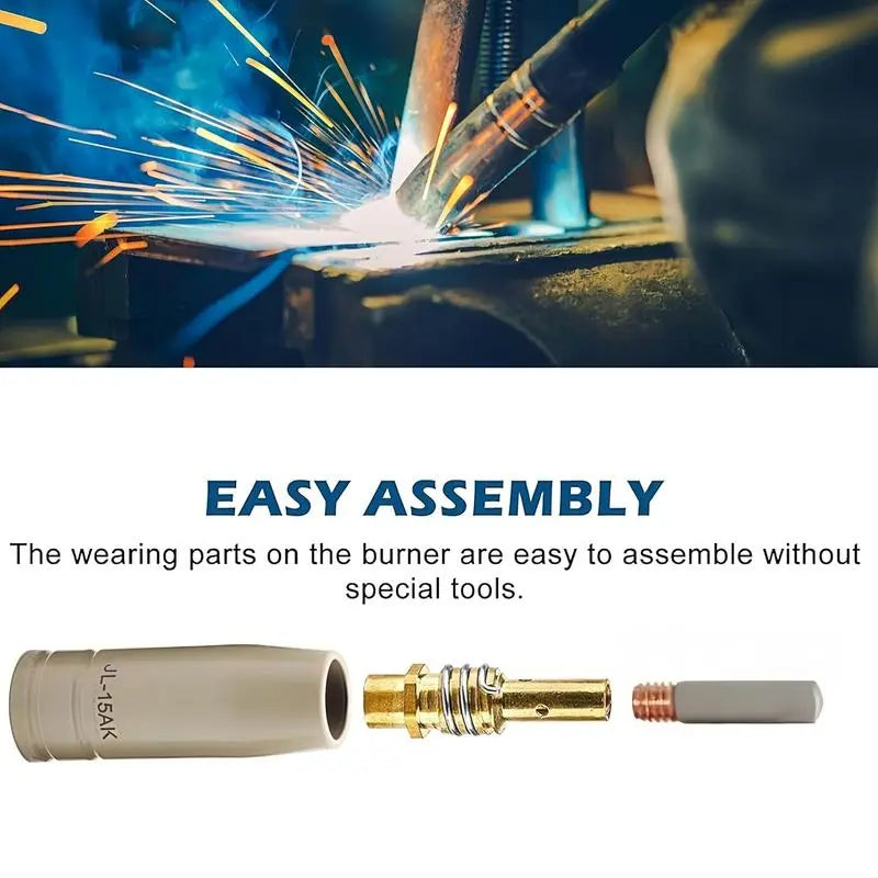 14-Piece Welding Gun Tip Tool Kit – .030" (ø0.8mm) Non-Stick Coated Yellow Brass, 15AK, Heavy-Duty Arc Welding Accessories (Battery Not Included)