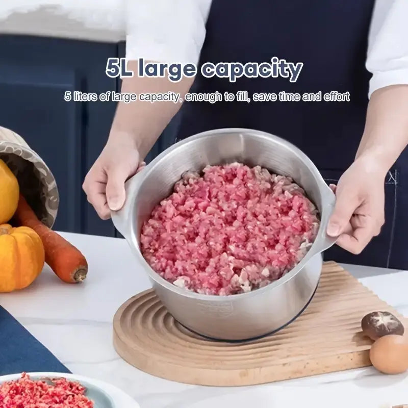 Stainless Steel Electric Meat Grinder & Food Processor – 5L Chopper & Slicer, Multi-Function Kitchen Appliance