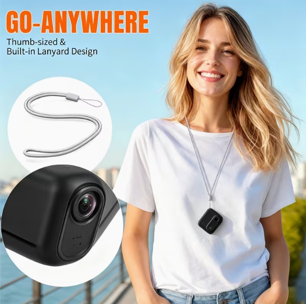 4K Flip Screen Thumb Action Camera – Anti-Shake, Wide-Angle, Lightweight, for Vlog & Travel, Includes 32GB Memory Card, USB Reader & Type-C Adapter
