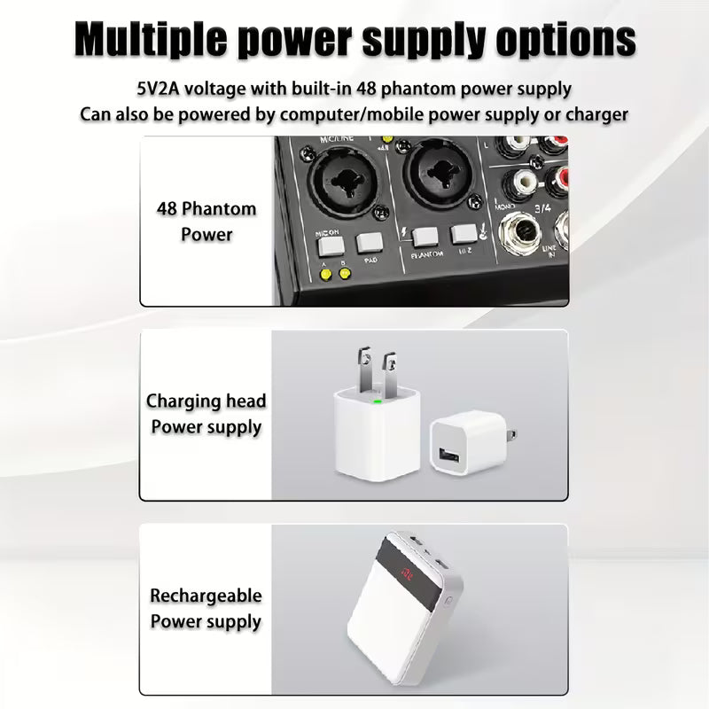 6-Channel USB Audio Mixer – 256 Reverb Effects, Professional for Music & Recording