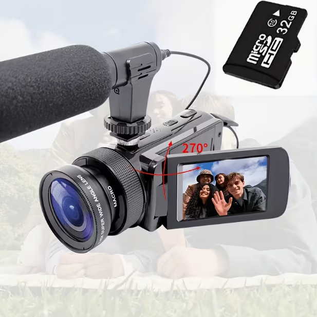 HD 1080P Digital Video Camera with External Microphone – 16MP Video & Photo Recording, Ideal for Family Gatherings, Travel & Everyday Memories