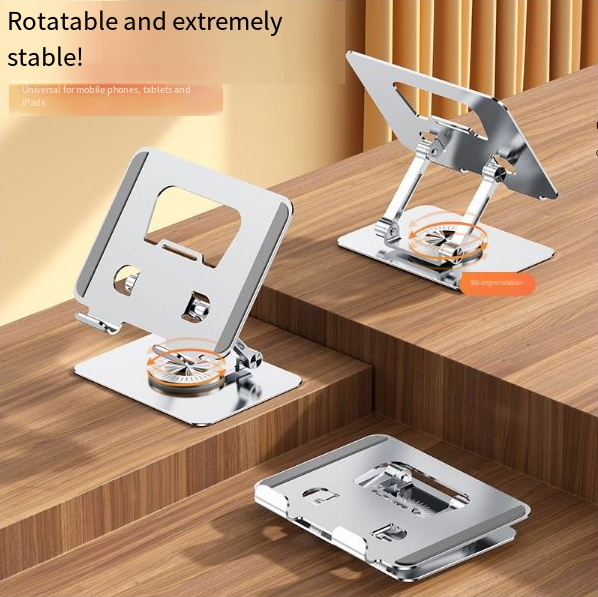 Silver 360° Rotatable Tablet Stand Holder, Adjustable Foldable Desktop Phone Stand, Compatible with 4.7-12 Inch Devices