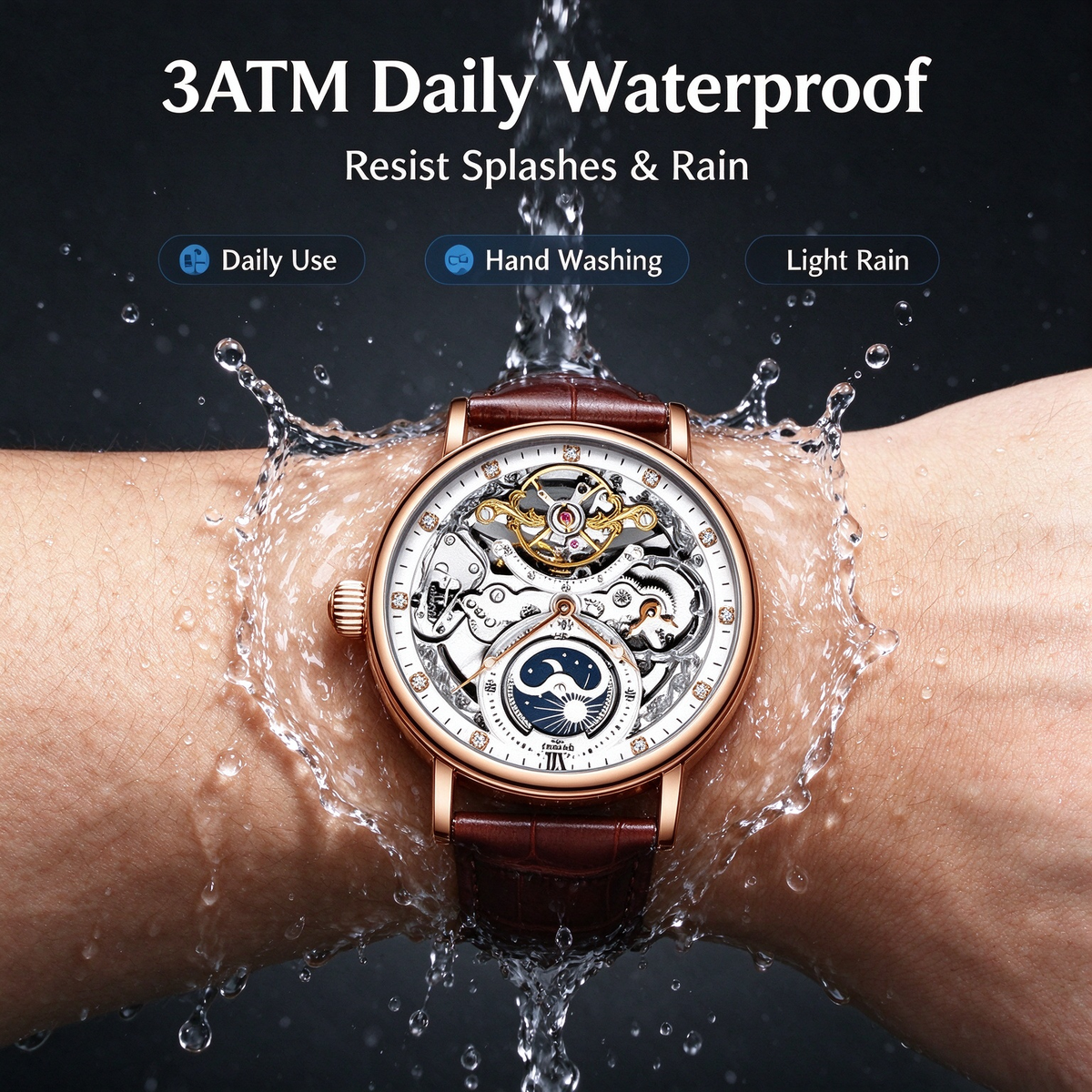 KINYUED Fully Automatic Mechanical Watch - Business Men's Tourbillon Mechanical Watch, Minimalist Luminous Business Wristwatch