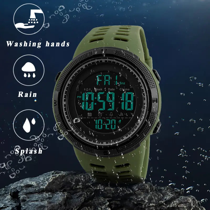 🔥 Clearance Special – Order 1 Get 3 🔥 – OIDEA Fashionable Digital Outdoor Men's Watch – Large Dial, Shockproof, Waterproof Silicone Band Wristwatch with Calendar, Alarm, Stopwatch Functions
