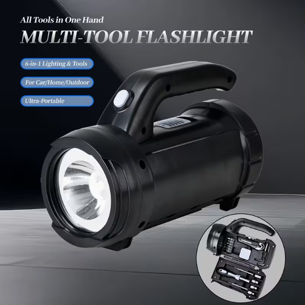18-in-1 Multi-Function Tool with Flashlight – Outdoor & Vehicle Emergency Repair Kit, Includes Bits, Utility Knife & Tape Measure