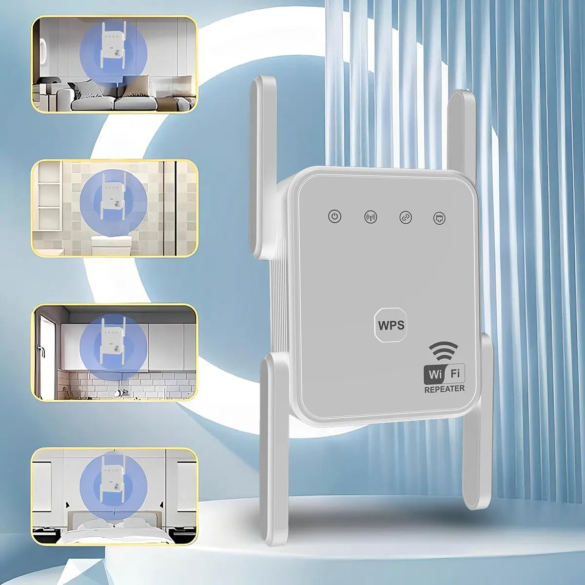 1200M WiFi Extender 4-Antenna Dual Band AC1200 Repeater - Supports 2.4G and 5G, Plug and Play for Home and Office