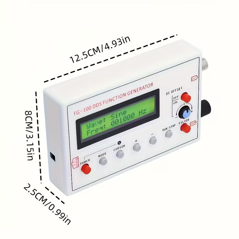 FG-100 DDS Signal Generator – 1Hz to 500KHz, USB Powered, Sine/Square/Triangle/Sawtooth Waves