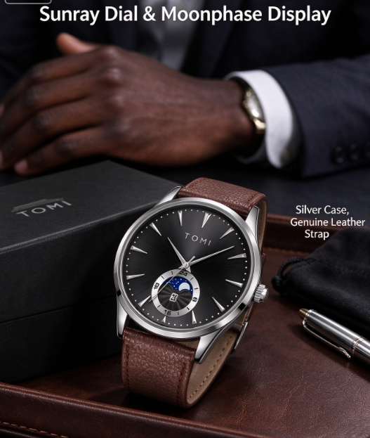 TOMI New Fashion Round Watch - Korean Style Minimalist Casual Wristwatch with Calendar for Men and Women