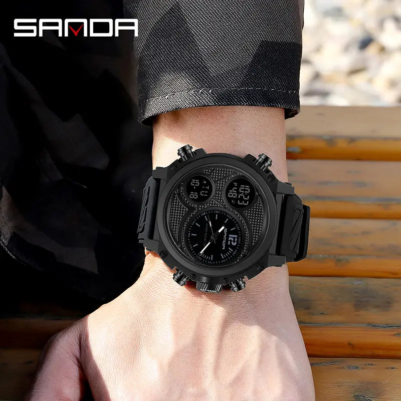 🔥 Clearance Sale – Order 1 Get 2 (One Black + One Black-Silver) 🔥 – Men's Fashion Sports Digital Watch, Waterproof Luminous Dial, Alarm & Date Display, Square Touch Display Chronograph, Trendy Multifunctional Vintage Design
