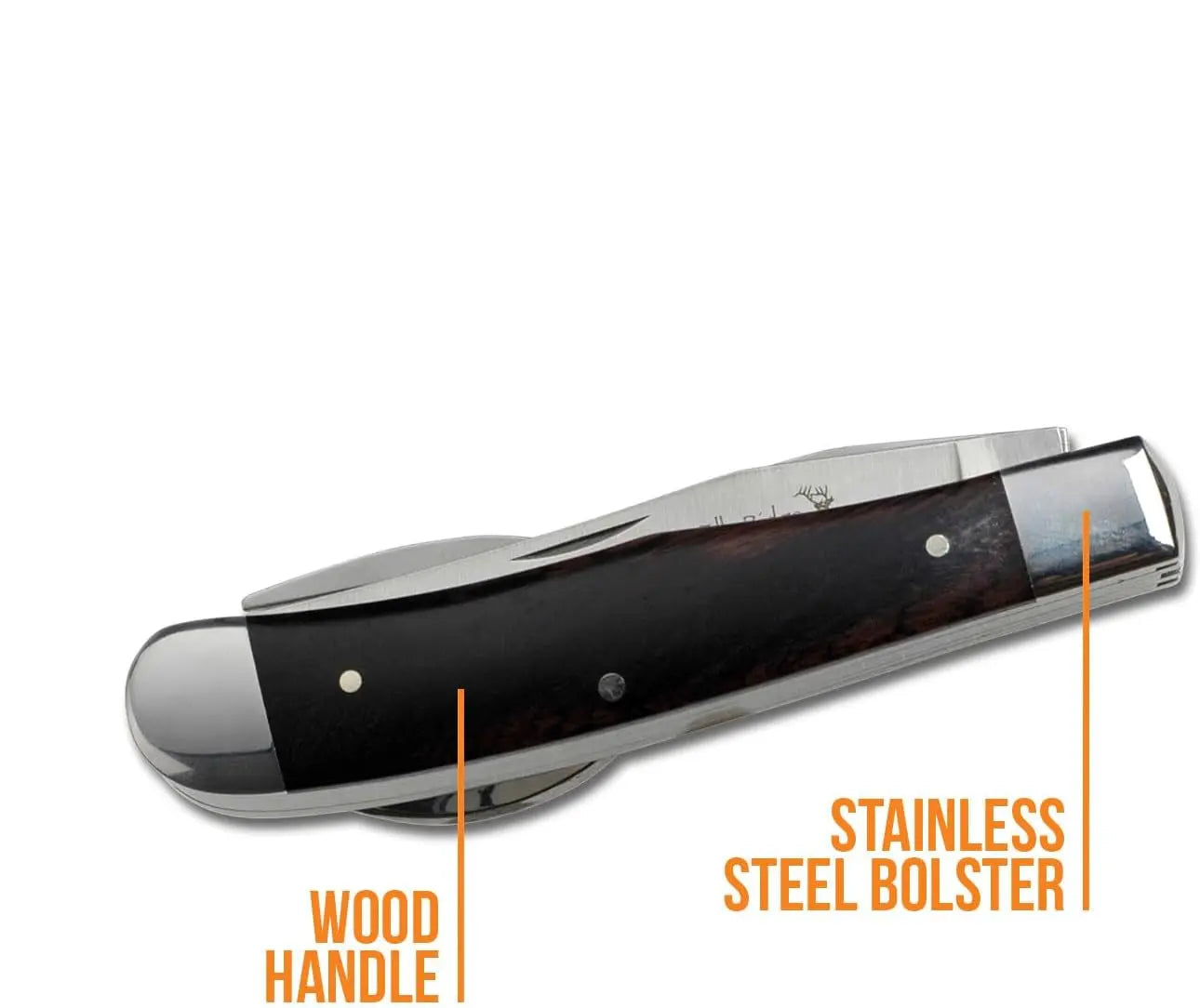 4-in-1 Pocket Multi-Tool – Knife, Fork, Spoon & Bottle Opener with Wood Handle, Ideal for Camping, Hunting & Survival