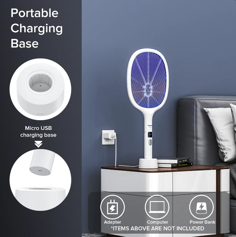 Rechargeable LED Bug Zapper, Indoor & Outdoor Electric Mosquito Swatter with Large Mesh, LED Display, Safe for Home Use