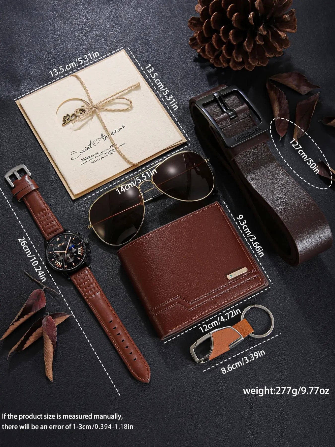 Men's Business Fashion Casual Watch Gift Set - Includes Wallet (Random Style), Sunglasses, Keychain, Cufflinks, Tie Clip and Gift Box, Birthday Accessory Set for Men