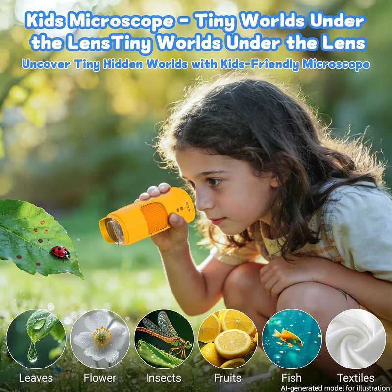 USB Digital Microscope – 1000X, 2" IPS Screen, 4K HD Photo & Video, Portable Educational Toy for Kids