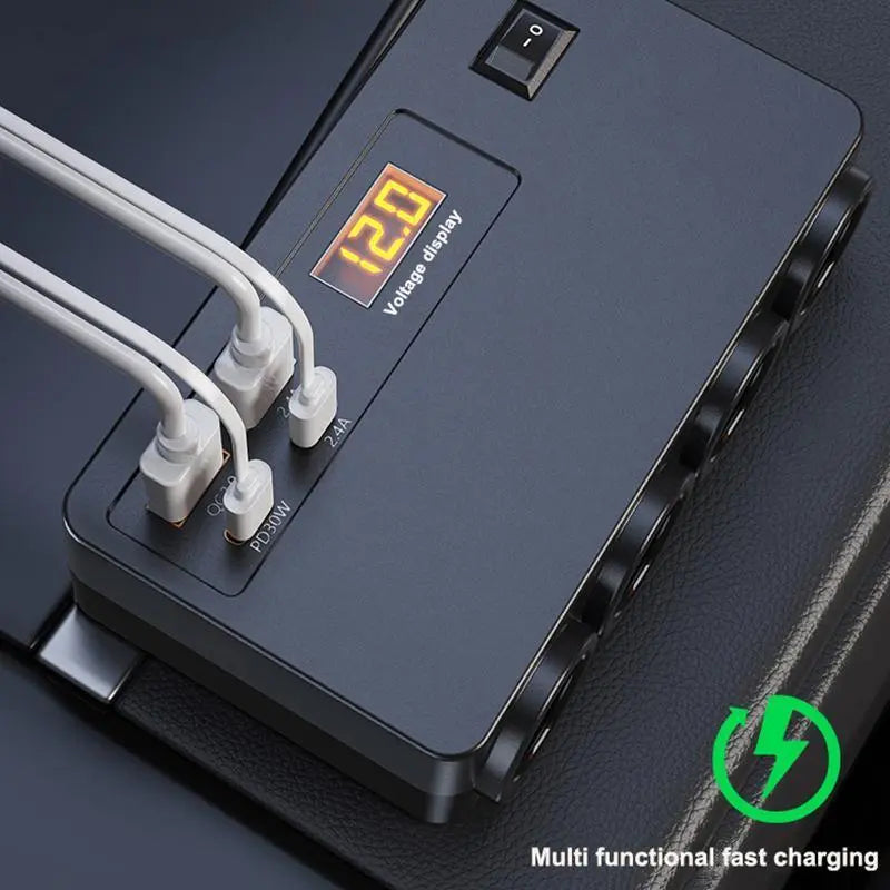 120W 4-Cigarette Lighter Adapter with PD/QC 3.0 - 12V/24V Charging Station, Independent Switches, Type-C DC Outlet Car Charger for All Devices
