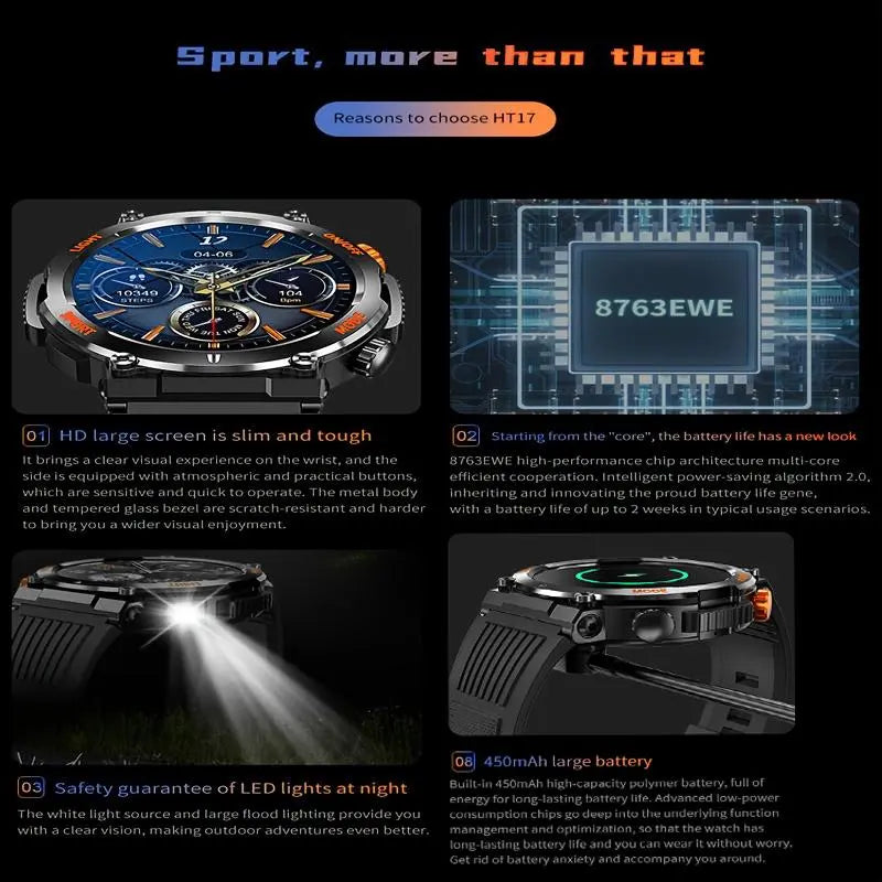 1.46-Inch HD Screen Smartwatch - Ultimate Outdoor Fitness Tracker with Bluetooth Calling, Multi-Sport Modes and LED Light for Android and iOS