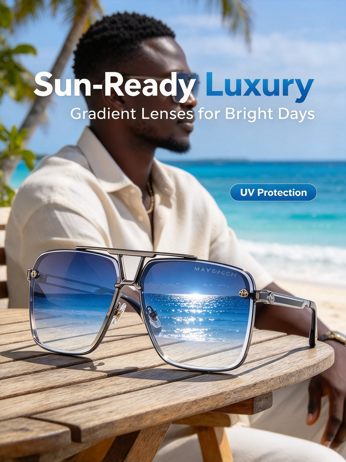 New MAYBACH Fashion Sunglasses - Large Frame UV Protection Shades for Men's Driving