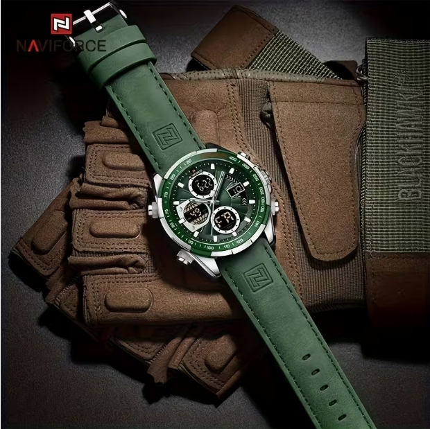 Men's Multifunctional Dual Display Sports Watch – Green, Luminous, Casual Fashion Style with Comfortable Strap