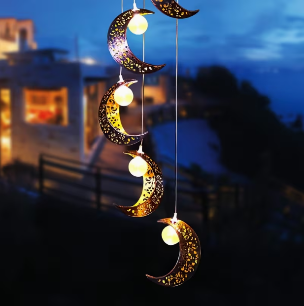 33.07" Moon-Shaped Solar Wind Chime Light – Outdoor Garden & Patio Decor, Celestial Theme