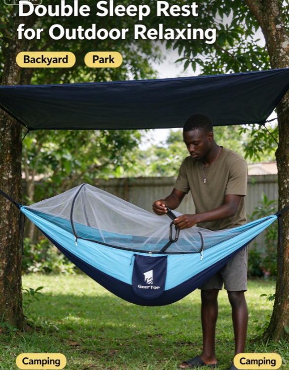 GEERTOP 3-in-1 Camping Hammock – with Mosquito Net & Sun Shelter, Double for Backpacking & Travel