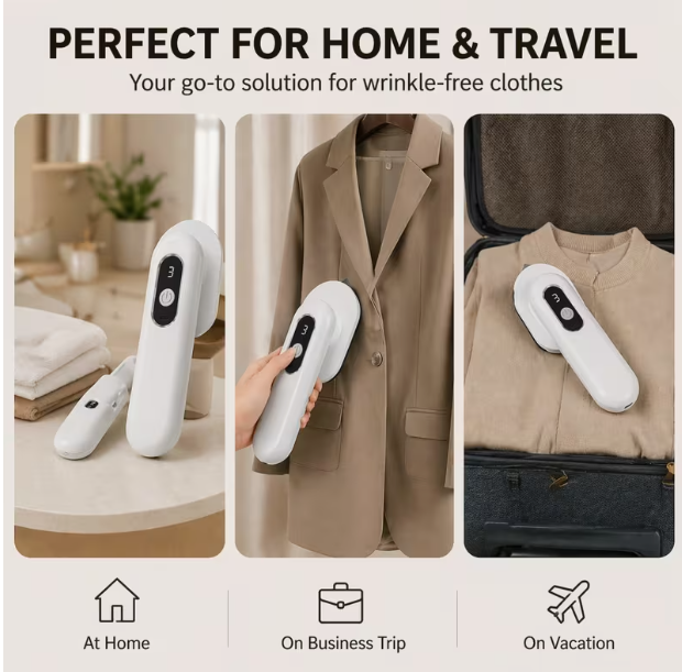 Portable Cordless Mini Iron – Handheld Battery-Powered Garment Press with 3 Temperature Settings, Pocket-Sized Clothing Care Tool for Business Travel, Hotel, Office & Quick Touch-Ups
